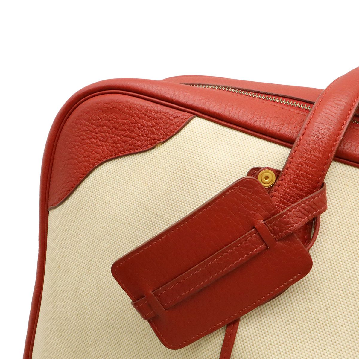 Hermes Victoria 50 Boston Bag Purse Toile Ash Taurillon Clemence Beige — view 9