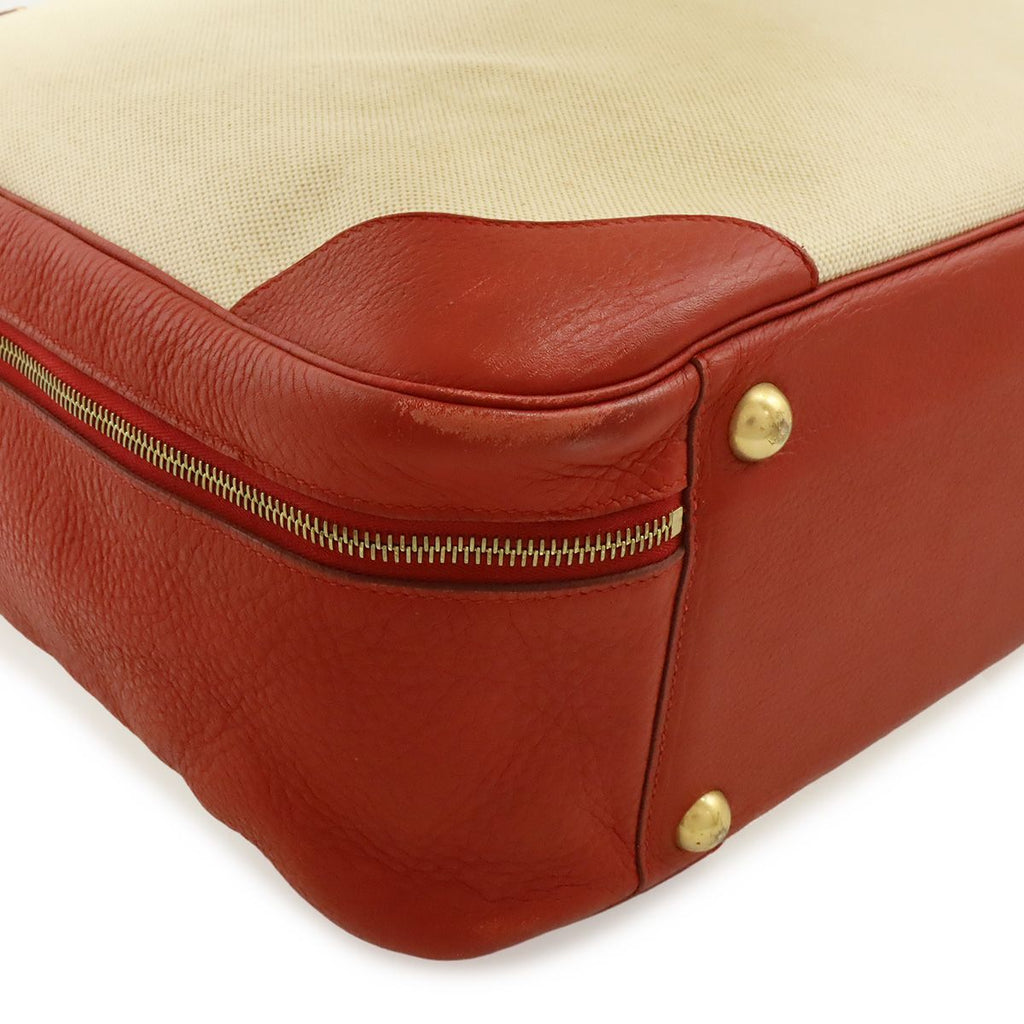 Hermes Victoria 50 Boston Bag Purse Toile Ash Taurillon Clemence Beige — view 3
