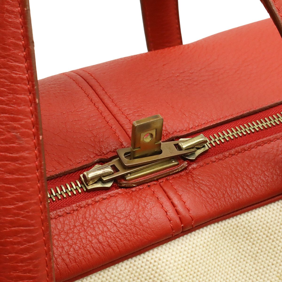 Hermes Victoria 50 Boston Bag Purse Toile Ash Taurillon Clemence Beige — view 5