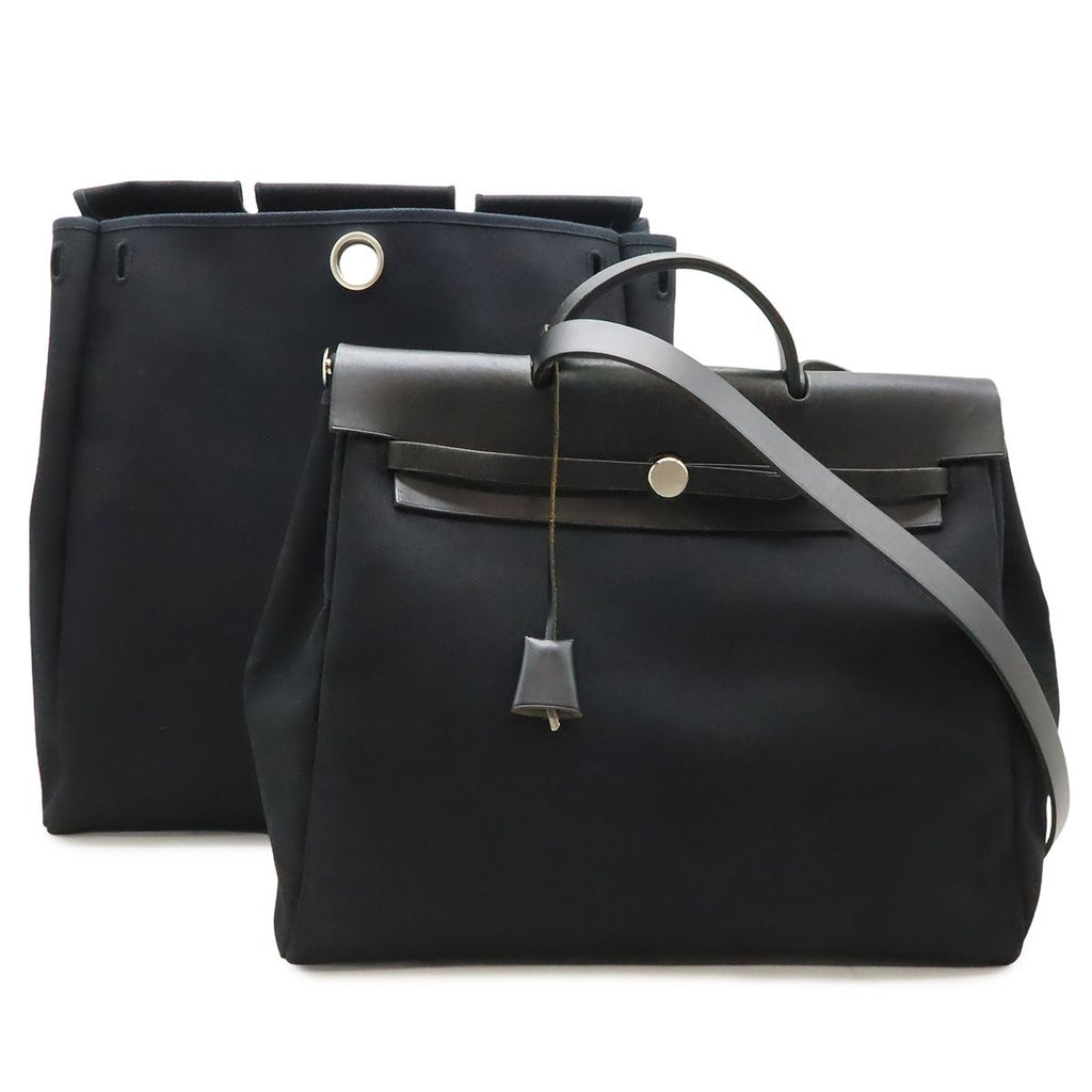 Hermes Herbag MM 2-Way Shoulder Bag Toile Officier Canvas Black