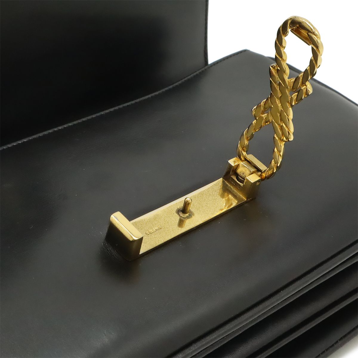 Celine Vintage Ribbon Shoulder Bag Leather Black Gold — view 8