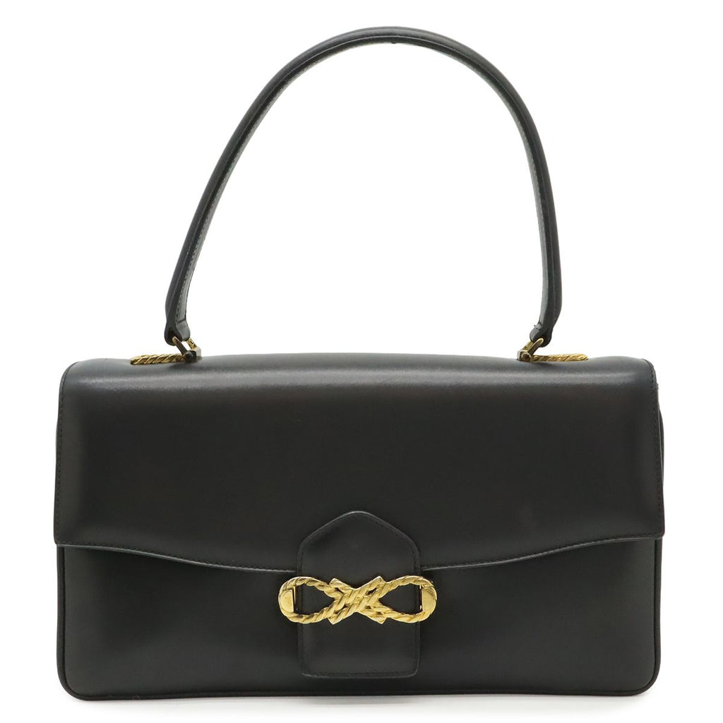 Celine Vintage Ribbon Shoulder Bag Leather Black Gold