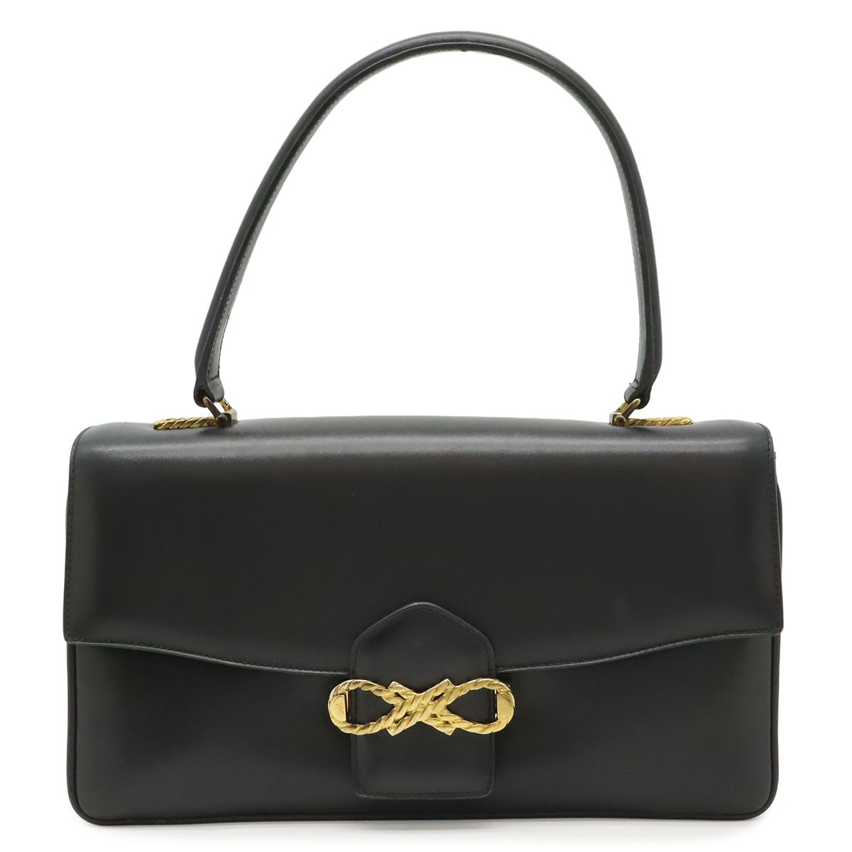 Celine Vintage Ribbon Shoulder Bag Leather Black Gold
