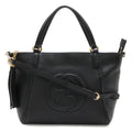 Gucci Soho Interlocking Tote 2-Way Shoulder Bag Fringe Tassel Leather Black Gold