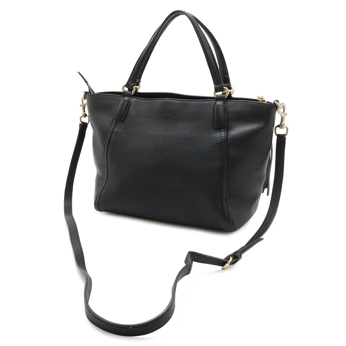 Gucci Soho Interlocking Tote 2-Way Shoulder Bag Fringe Tassel Leather Black Gold — view 2