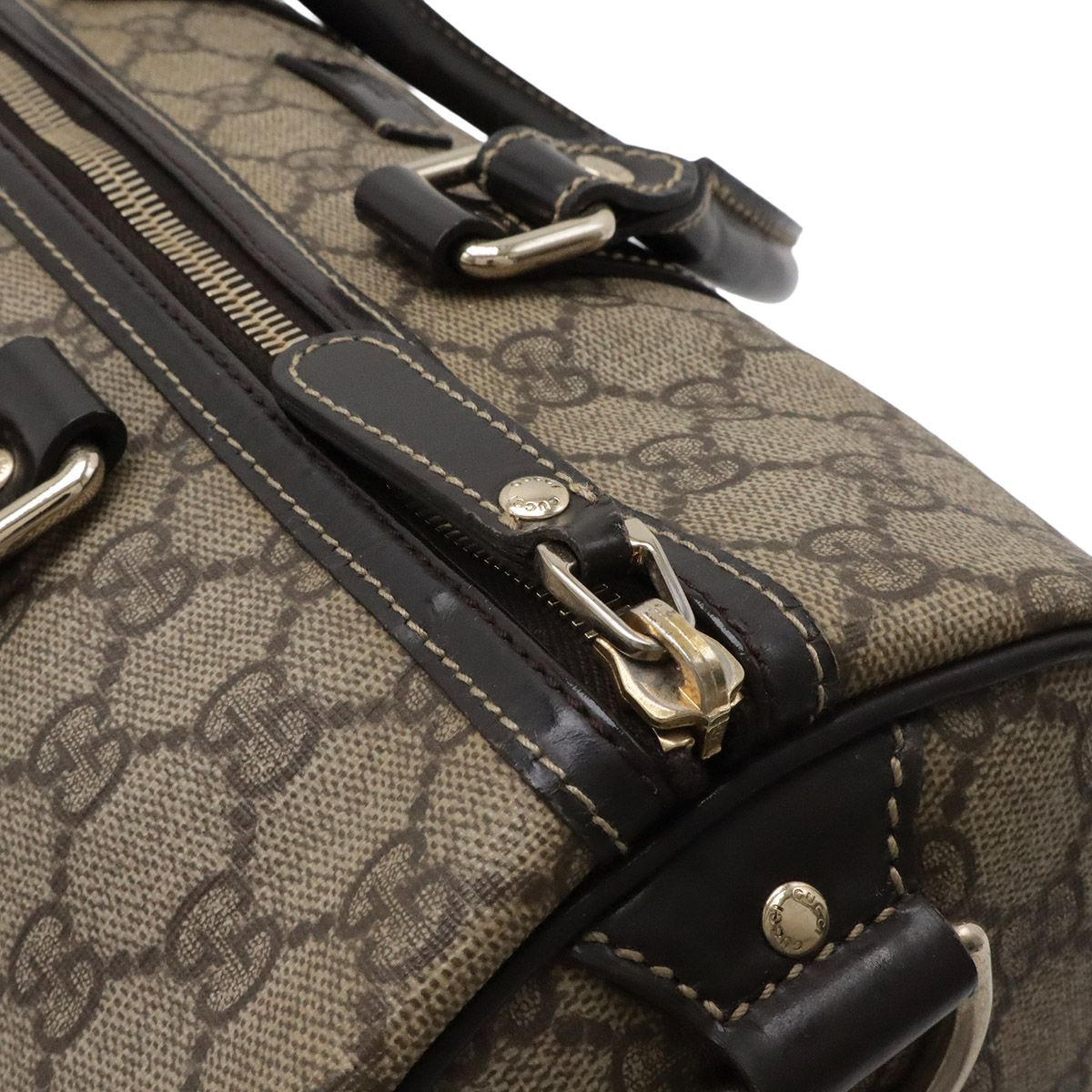 Gucci GG Supreme Mini Boston Bag 2-Way Patent Leather Khaki Beige Dark Brown — view 4