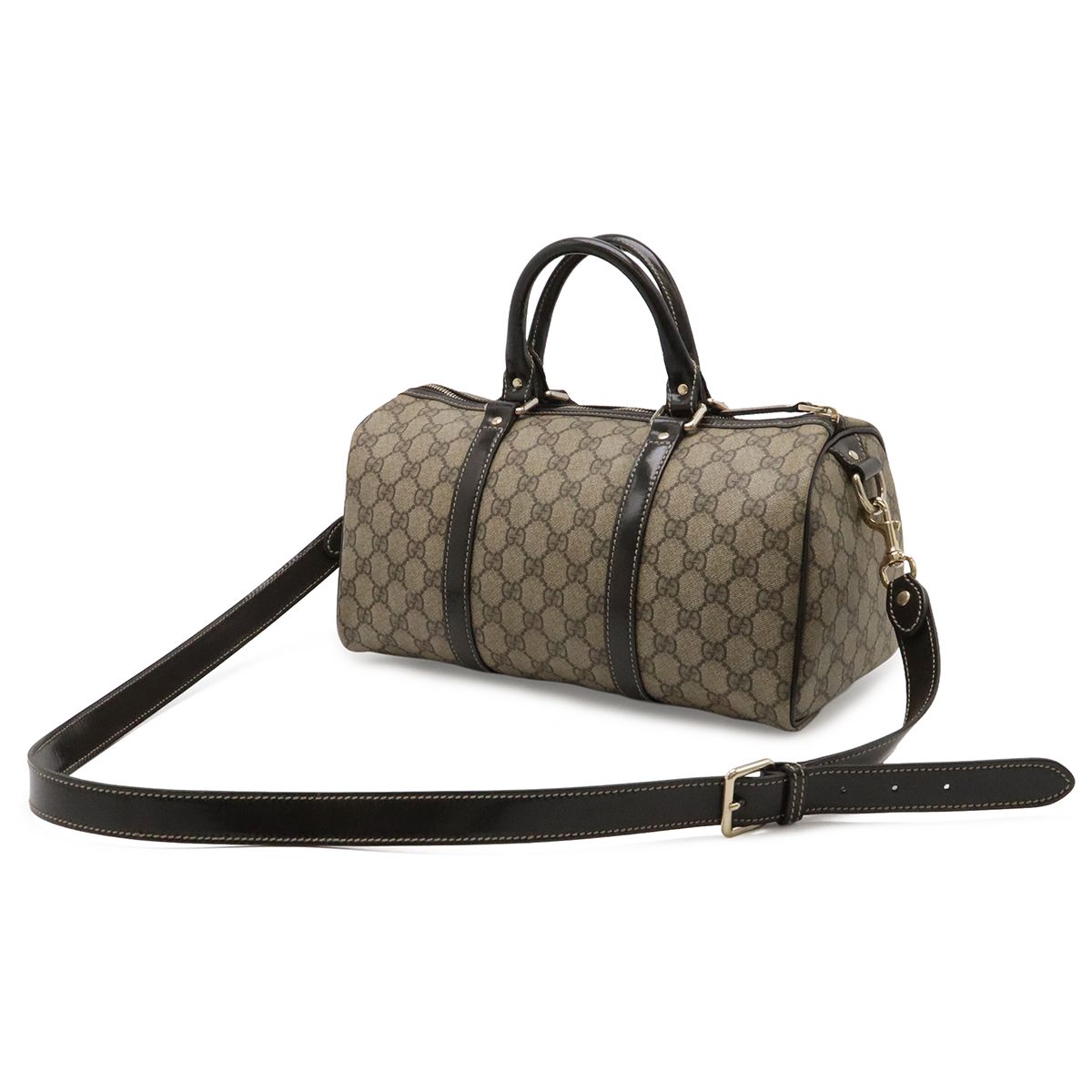Gucci GG Supreme Mini Boston Bag 2-Way Patent Leather Khaki Beige Dark Brown — view 2