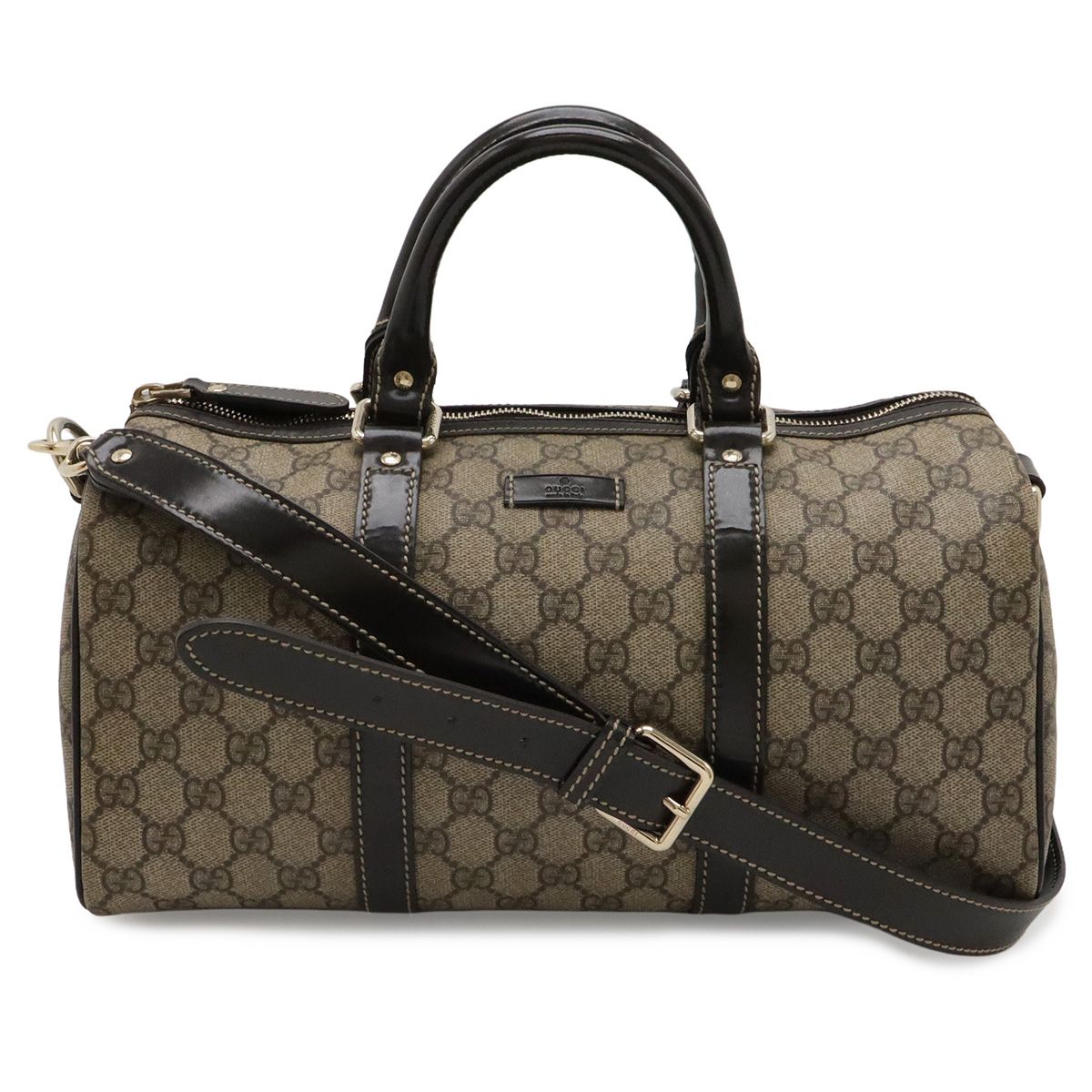 Gucci GG Supreme Mini Boston Bag 2-Way Patent Leather Khaki Beige Dark Brown