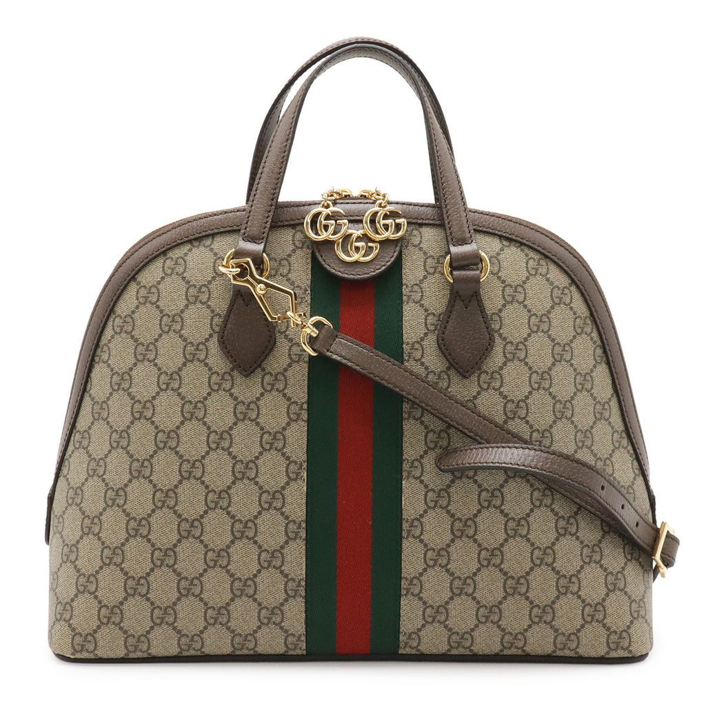 Gucci Ophidia GG Supreme Top Handle 2-Way Shoulder Bag Leather Beige Mocha Brown