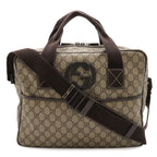 Gucci GG Supreme Interlocking Shoulder Bag 2-Way Leather Khaki Beige Dark Brown