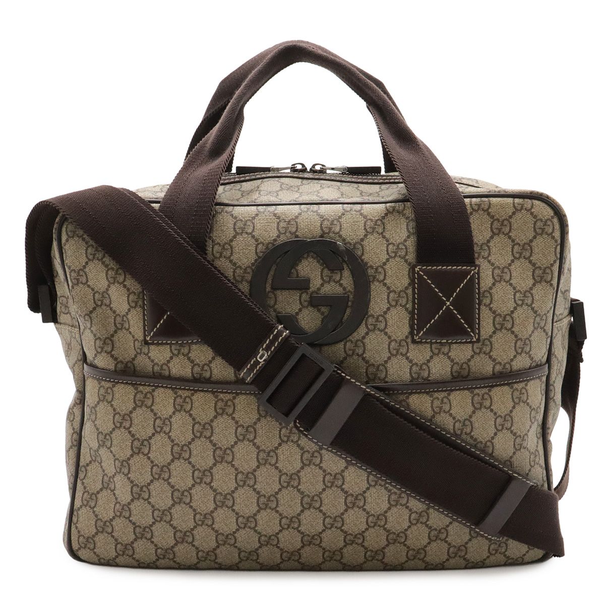 Gucci GG Supreme Interlocking Shoulder Bag 2-Way Leather Khaki Beige Dark Brown