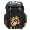 Gucci Embroidery Tiger Web Line Sherry Backpack Nylon Black