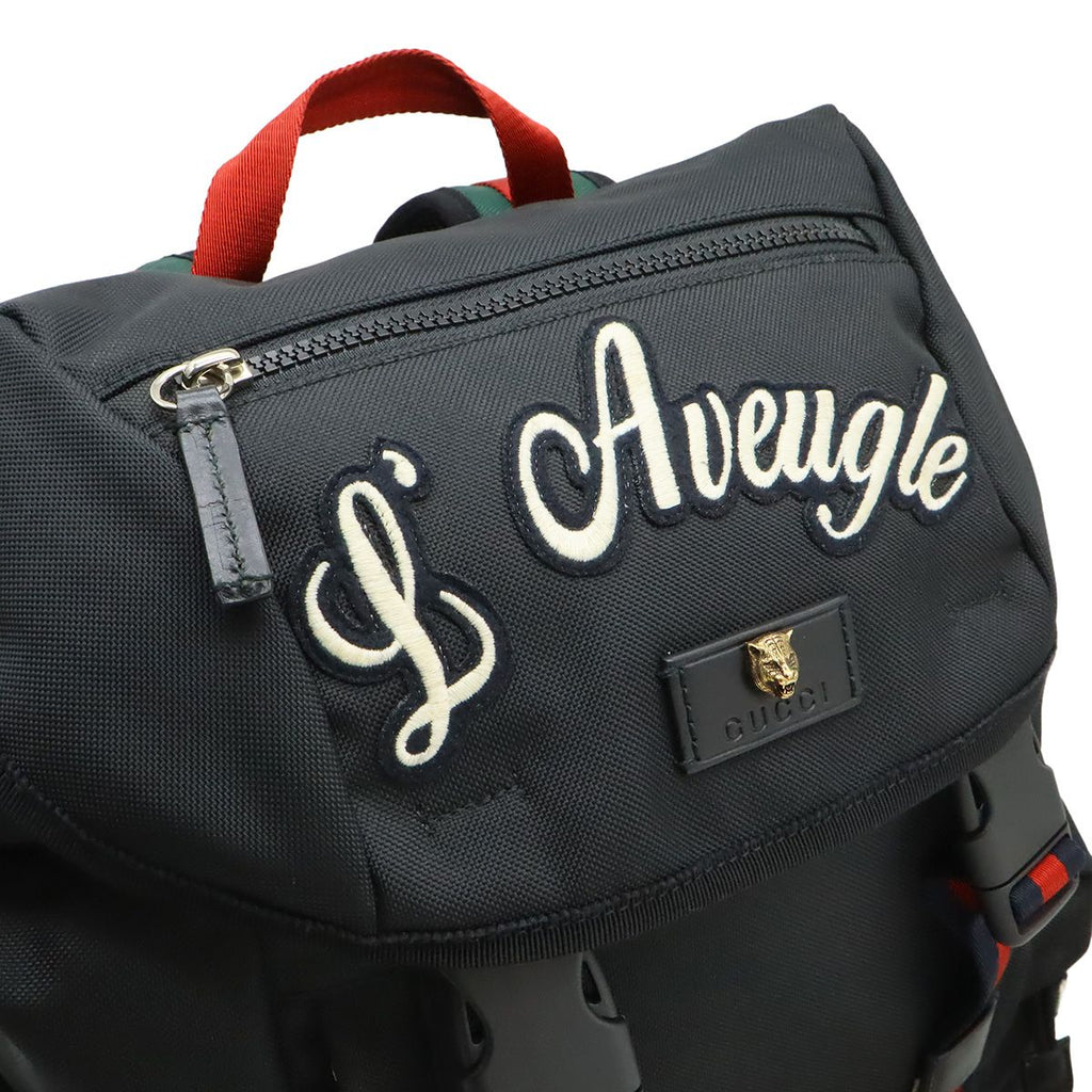 Gucci Embroidery Tiger Web Line Sherry Backpack Nylon Black — view 6