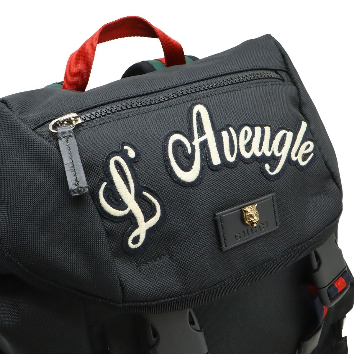 Gucci Embroidery Tiger Web Line Sherry Backpack Nylon Black — view 6