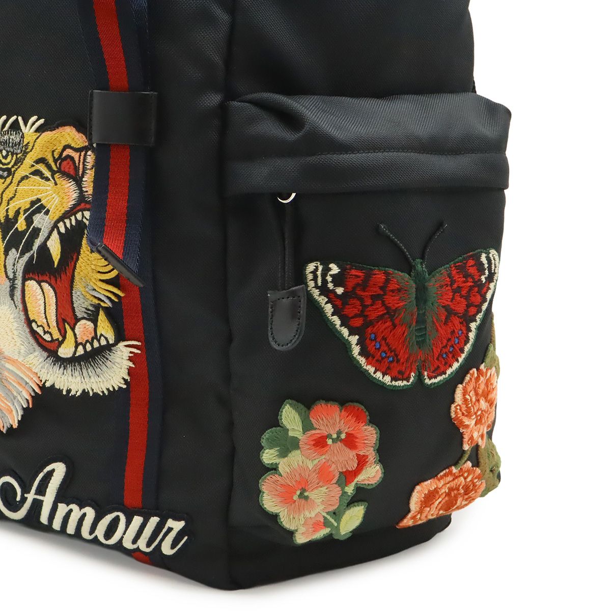 Gucci Embroidery Tiger Web Line Sherry Backpack Nylon Black — view 8
