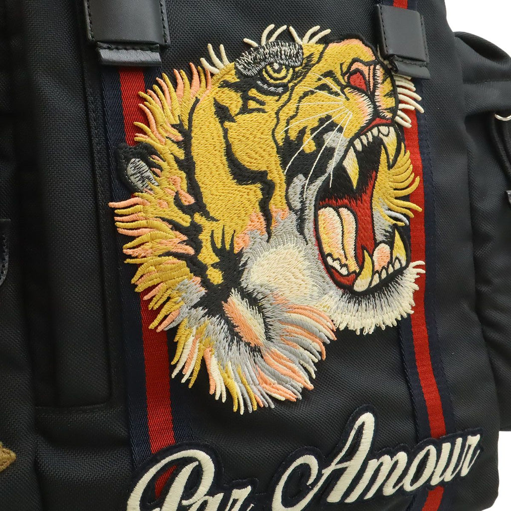 Gucci Embroidery Tiger Web Line Sherry Backpack Nylon Black — view 9