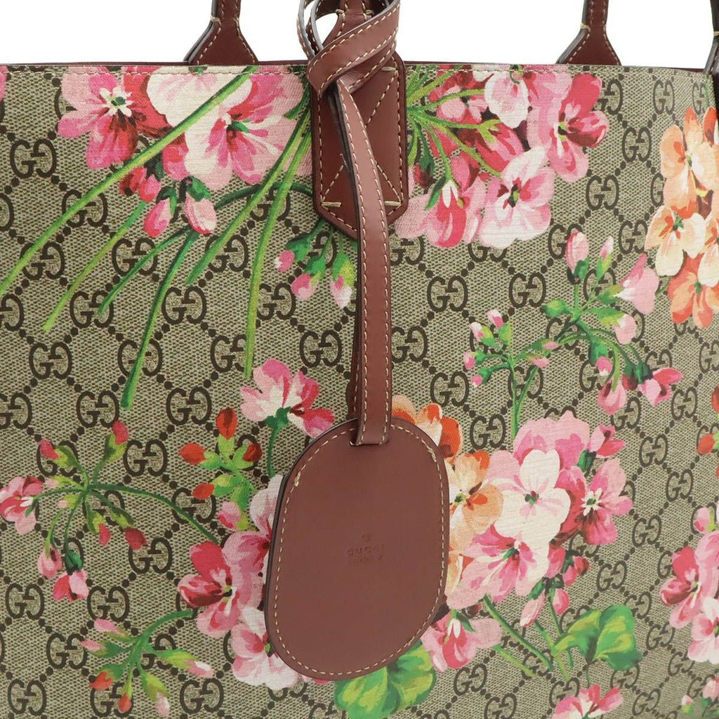Gucci GG Blue Mus Supreme Floral Pattern Reversible Tote Shoulder Bag Leather — view 7