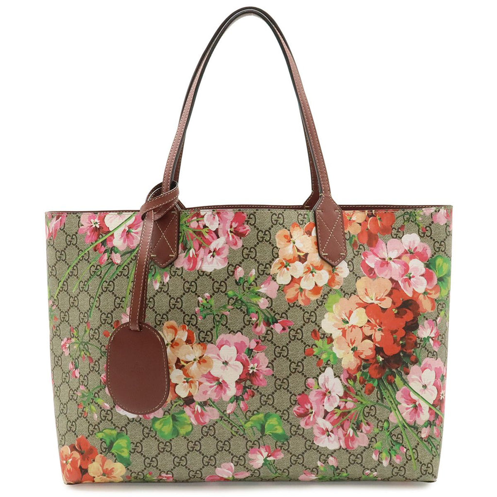 Gucci GG Blue Mus Supreme Floral Pattern Reversible Tote Shoulder Bag Leather