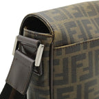 Fendi Zucca Pattern Shoulder Bag Crossbody Leather Khaki Brown Dark Silver — view 4