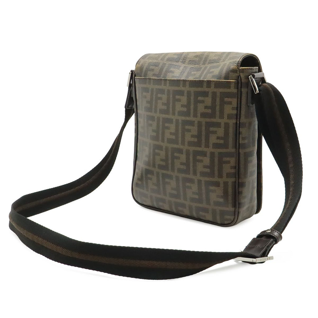 Fendi Zucca Pattern Shoulder Bag Crossbody Leather Khaki Brown Dark Silver — view 2