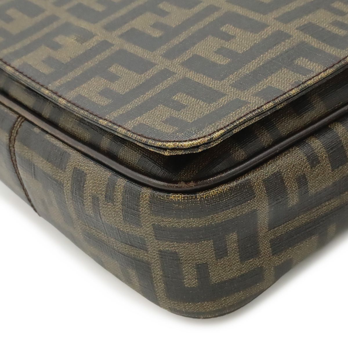 Fendi Zucca Pattern Shoulder Bag Crossbody Leather Khaki Brown Dark Silver — view 3