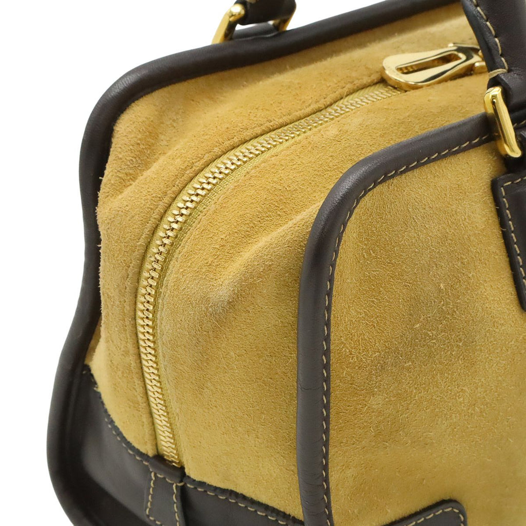 Loewe Amazona 28 Anagram Mini Boston Bag Suede Leather Beige Dark Brown Gold — view 7