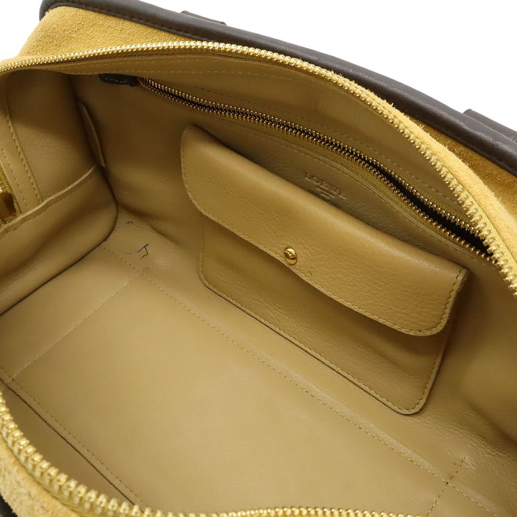 Loewe Amazona 28 Anagram Mini Boston Bag Suede Leather Beige Dark Brown Gold — view 6