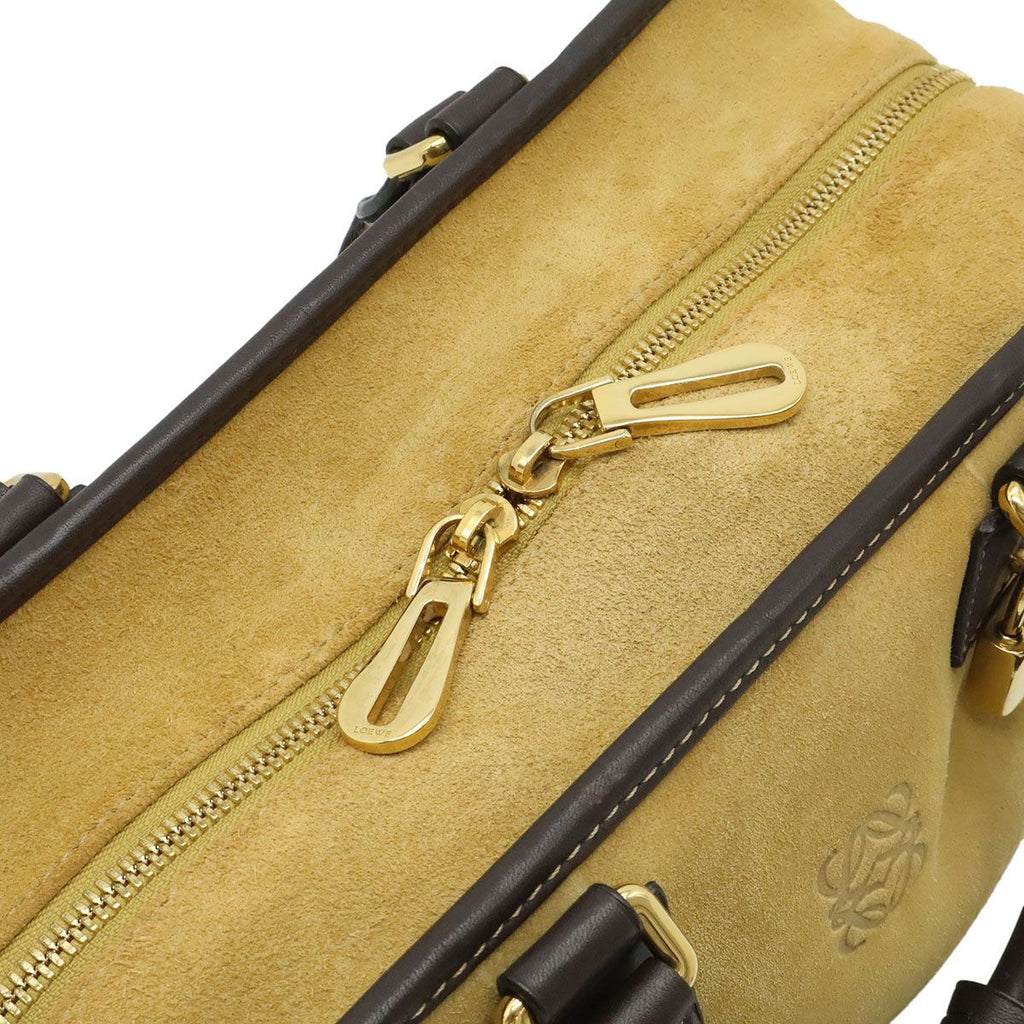 Loewe Amazona 28 Anagram Mini Boston Bag Suede Leather Beige Dark Brown Gold — view 5