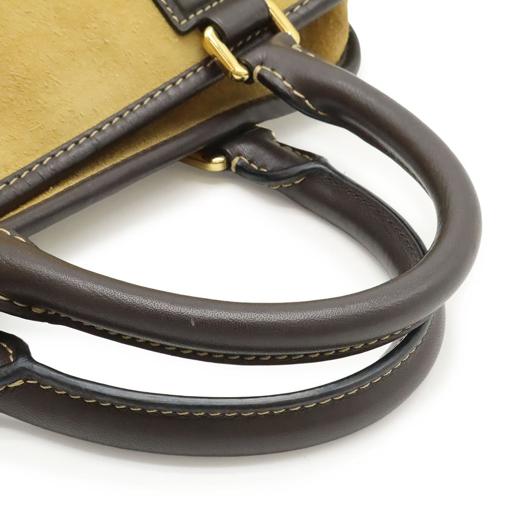 Loewe Amazona 28 Anagram Mini Boston Bag Suede Leather Beige Dark Brown Gold — view 4