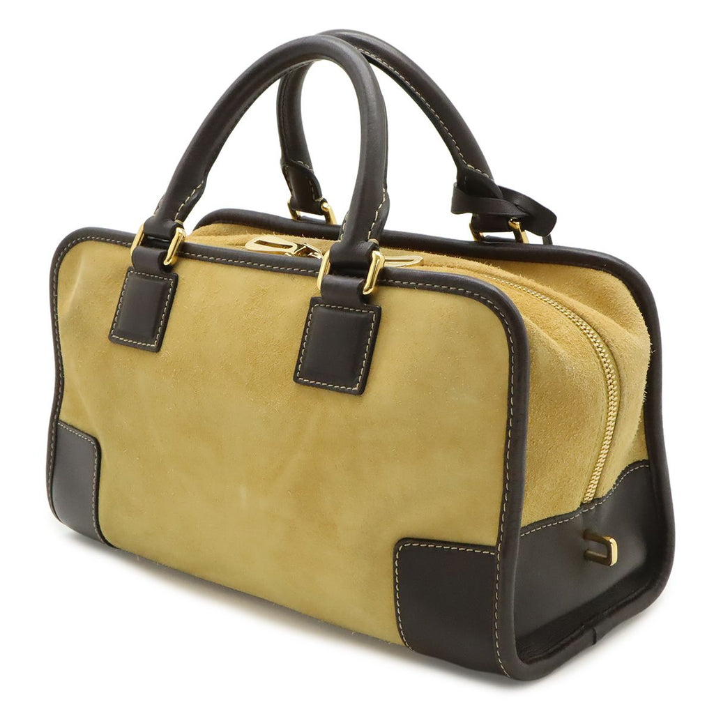 Loewe Amazona 28 Anagram Mini Boston Bag Suede Leather Beige Dark Brown Gold — view 2