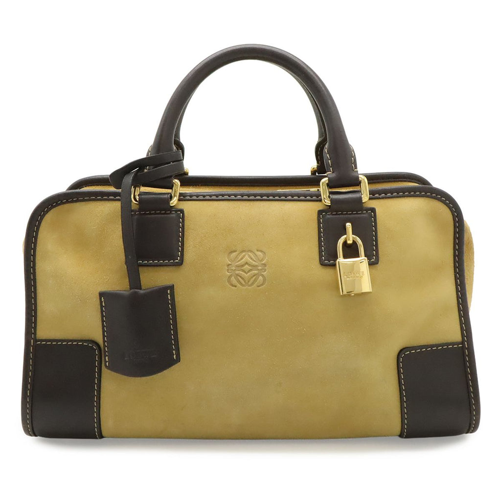 Loewe Amazona 28 Anagram Mini Boston Bag Suede Leather Beige Dark Brown Gold
