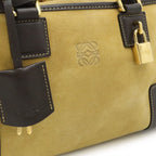 Loewe Amazona 28 Anagram Mini Boston Bag Suede Leather Beige Dark Brown Gold — view 9