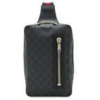 Gucci GG Supreme Web Stripe Belt Bag Leather Black Gray Silver