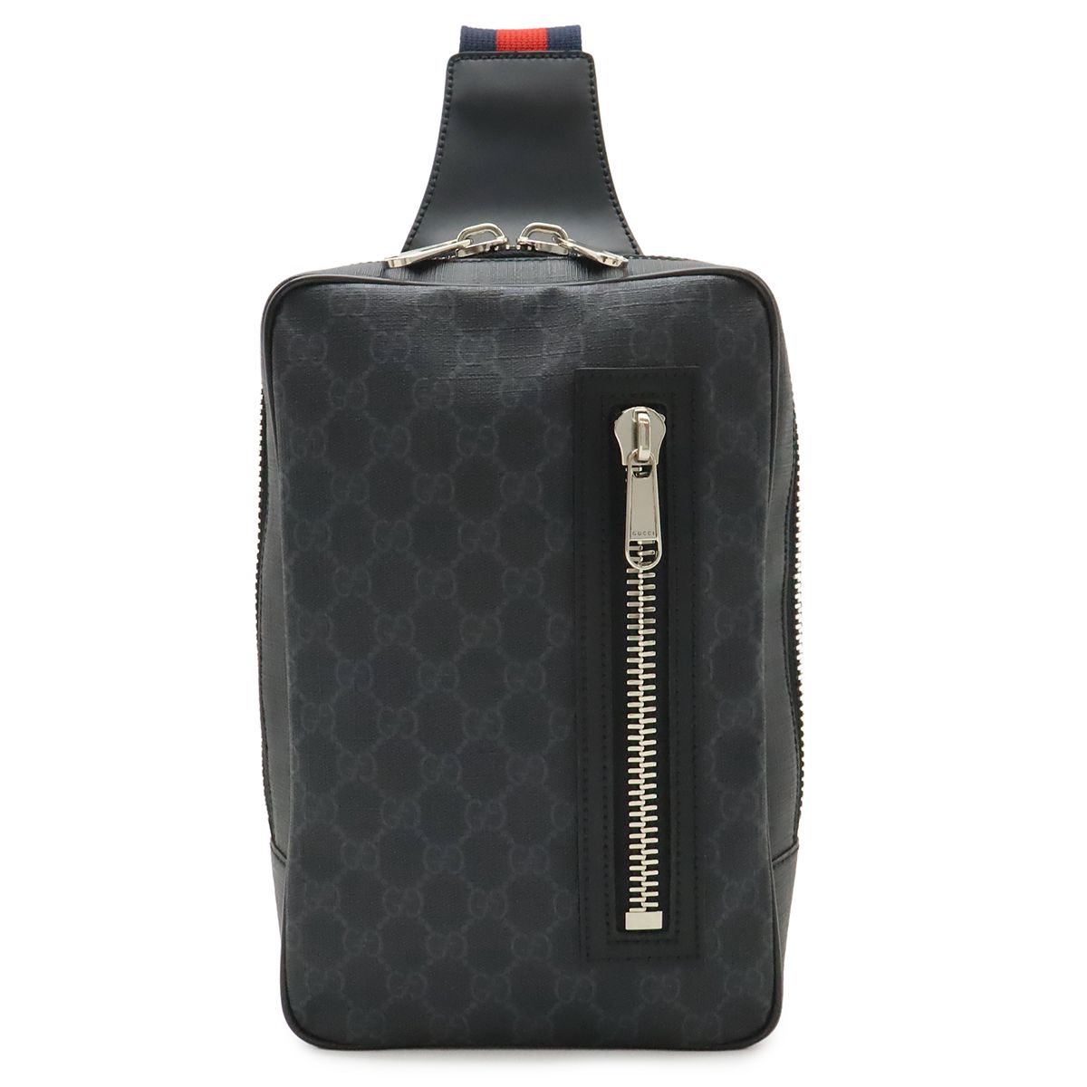 Gucci GG Supreme Web Stripe Belt Bag Leather Black Gray Silver