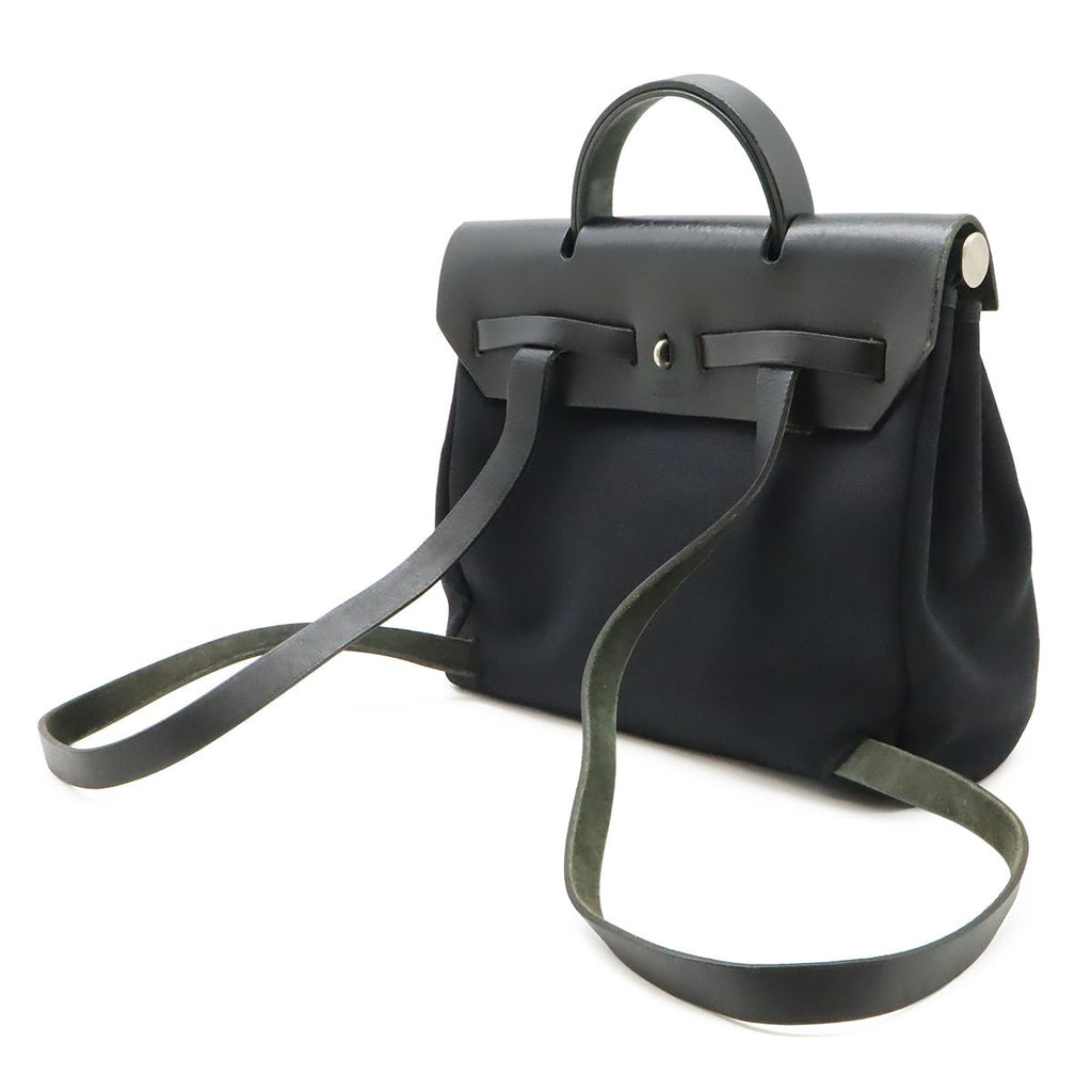 Hermes Herbag a Dos PM Backpack 2-Way Handbag Toile Officier Leather Black — view 2
