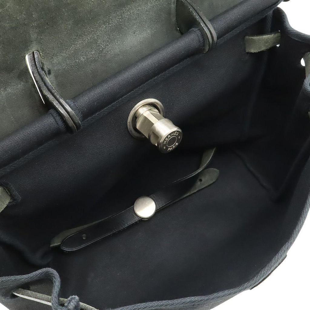 Hermes Herbag a Dos PM Backpack 2-Way Handbag Toile Officier Leather Black — view 7