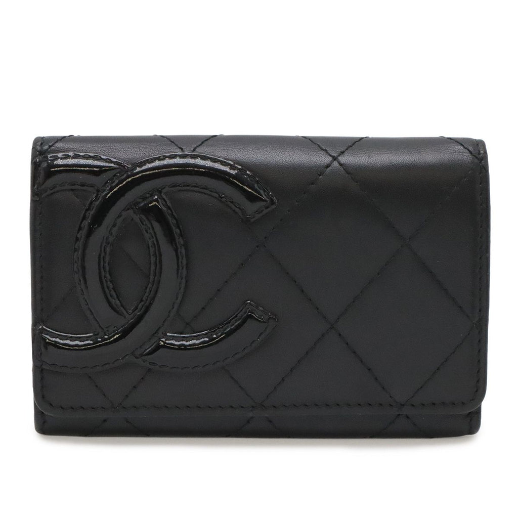 Chanel Cambon Line CC Logo Card Case Business Holder Calfskin Leather Enamel
