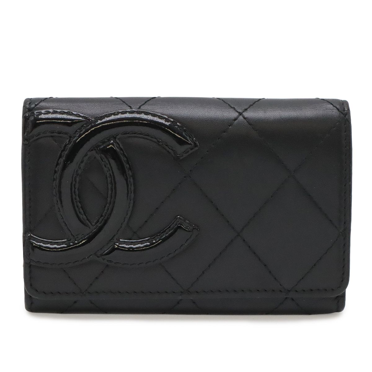 Chanel Cambon Line CC Logo Card Case Business Holder Calfskin Leather Enamel