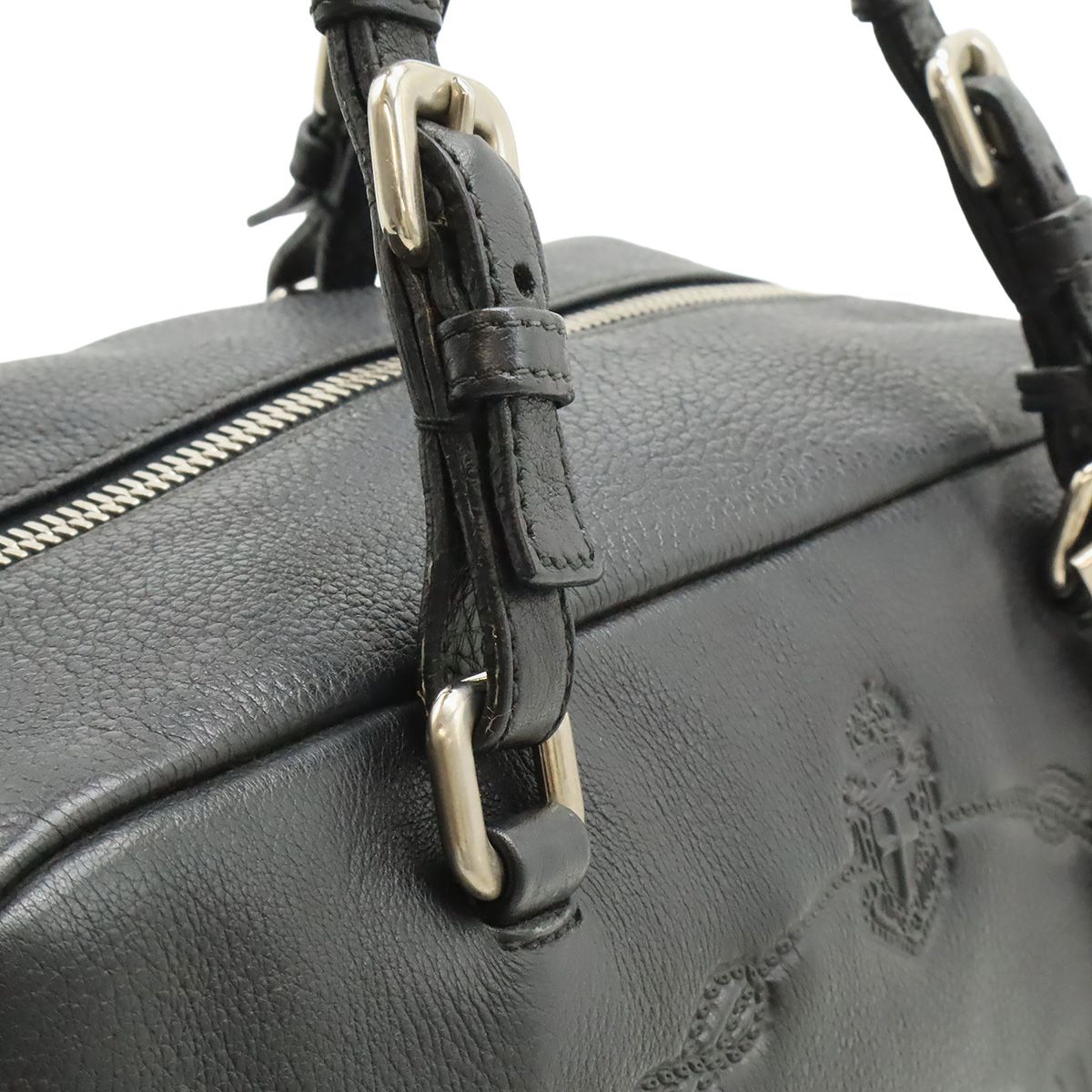 Prada Logo Vitello Daino Tote Shoulder Bag Mini Leather Nero Black Silver — view 9