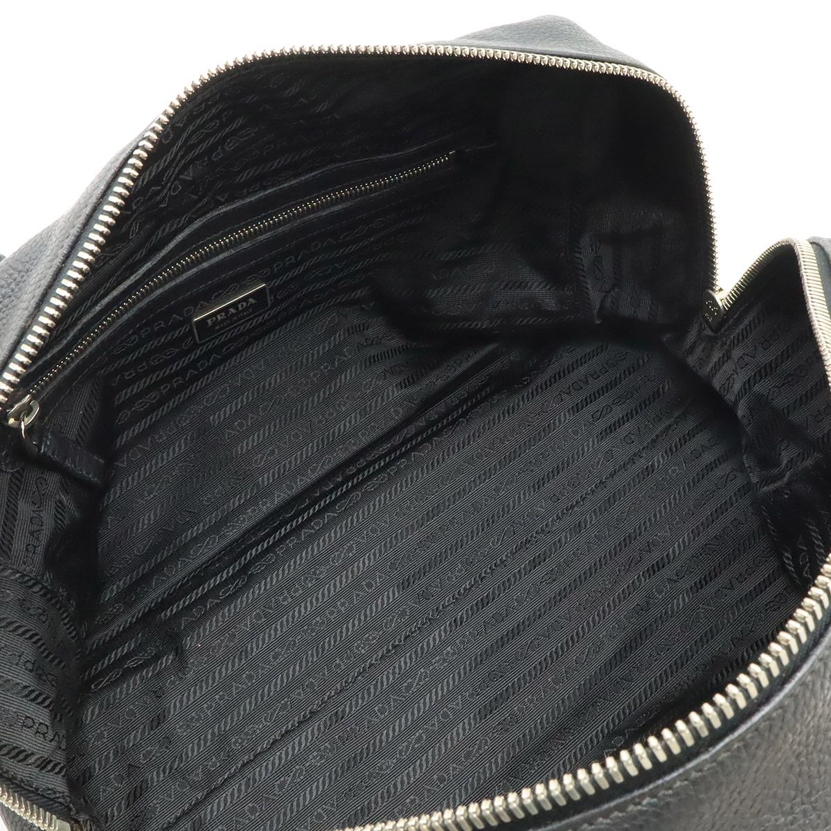 Prada Logo Vitello Daino Tote Shoulder Bag Mini Leather Nero Black Silver — view 6