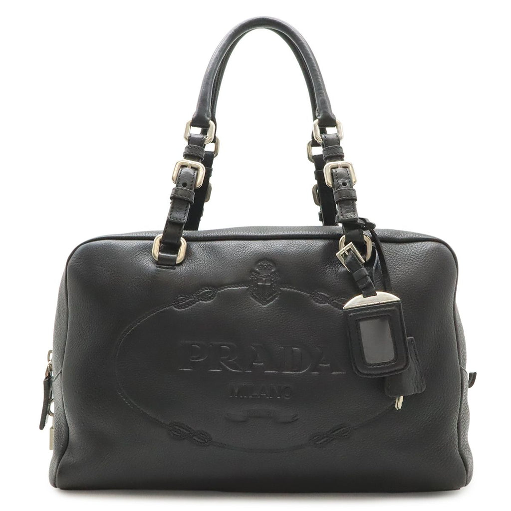 Prada Logo Vitello Daino Tote Shoulder Bag Mini Leather Nero Black Silver