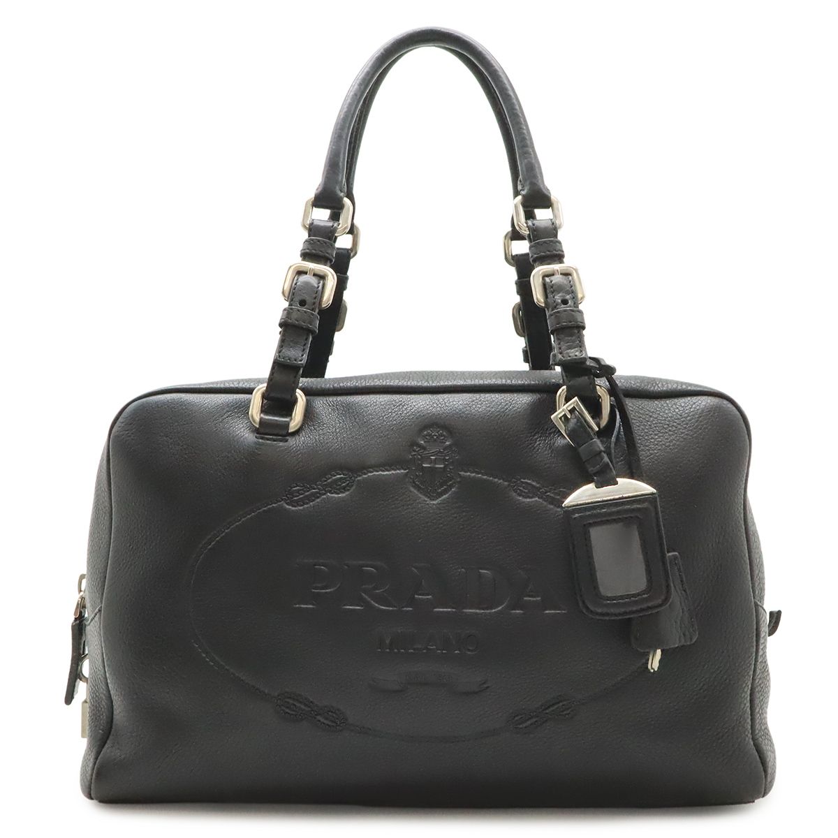 Prada Logo Vitello Daino Tote Shoulder Bag Mini Leather Nero Black Silver