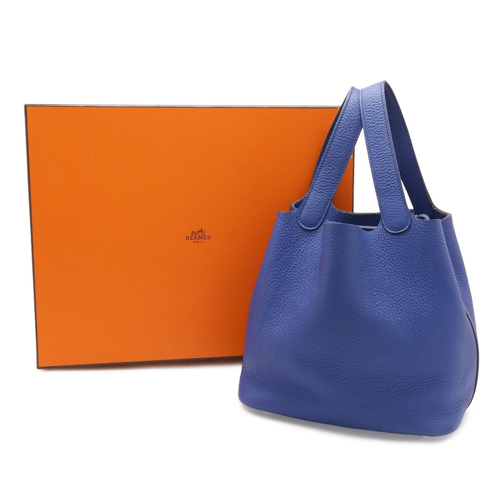 Hermes Picotin Lock MM Tote Taurillon Clemence Leather Blue Electric Silver — view 7