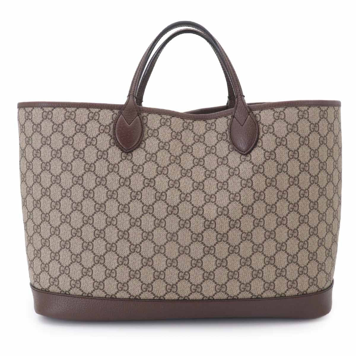 Gucci GG Supreme 2-Way Tote Shoulder Bag Leather Beige Brown Gold — view 2
