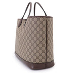 Gucci GG Supreme 2-Way Tote Shoulder Bag Leather Beige Brown Gold — view 3