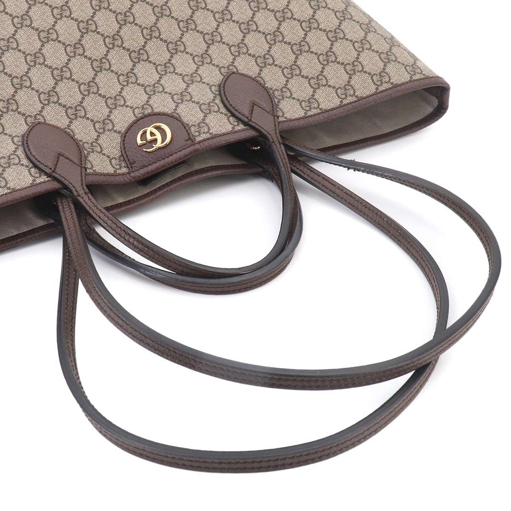 Gucci GG Supreme 2-Way Tote Shoulder Bag Leather Beige Brown Gold — view 5