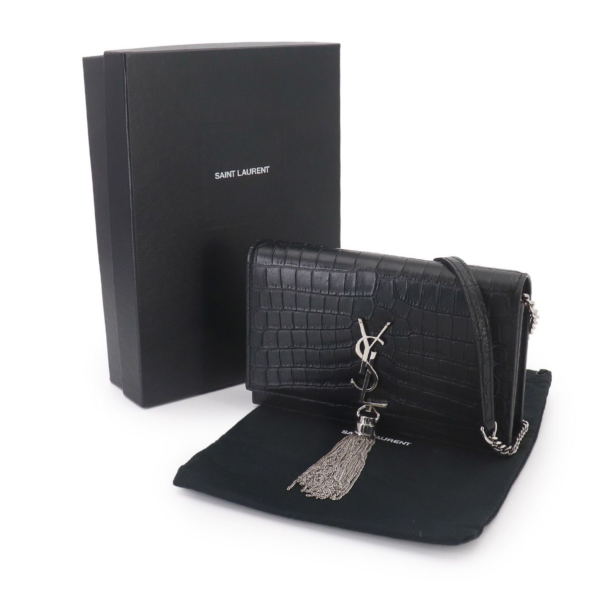 Saint Laurent Kate Chain Wallet Bifold Croco Shoulder — view 2