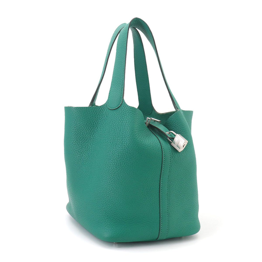Hermes Picotin Lock 22 Hand Bag Taurillon Clemence Vert Veron Silver — view 4