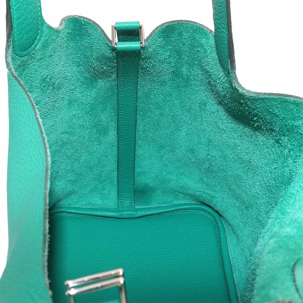 Hermes Picotin Lock 22 Hand Bag Taurillon Clemence Vert Veron Silver — view 9