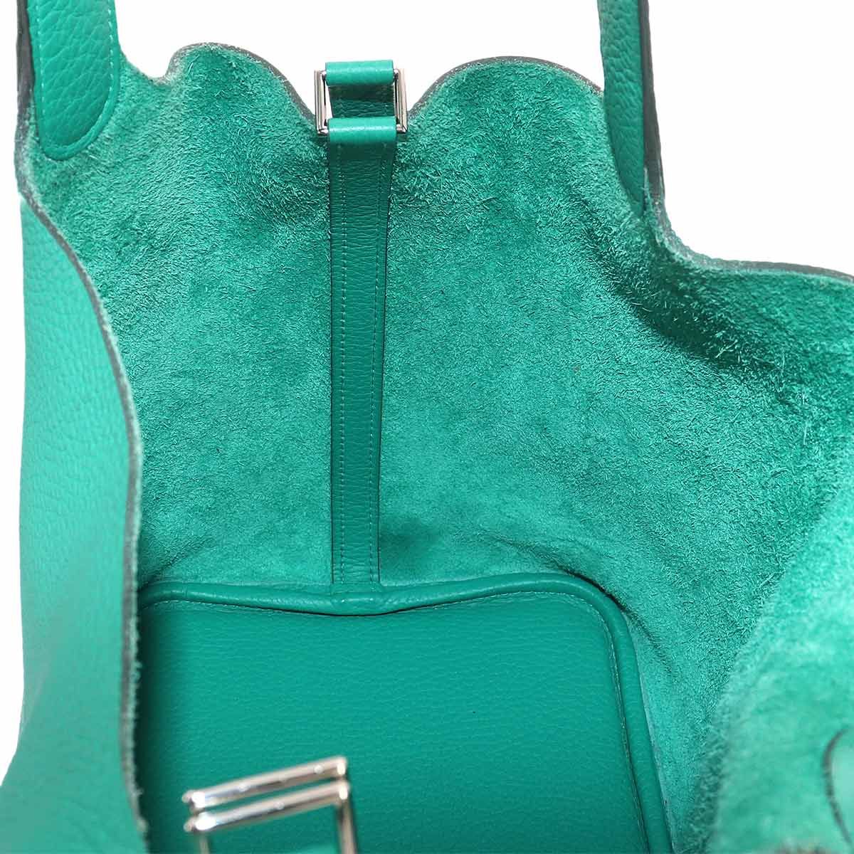 Hermes Picotin Lock 22 Hand Bag Taurillon Clemence Vert Veron Silver — view 9